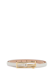  Alessandra Rich slim white leather belt with logo charm 1.5cm