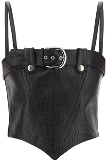  Alessandra Rich croco-print leather bustier top