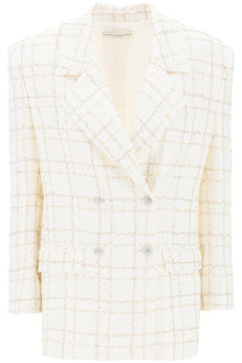  Alessandra Rich oversized tweed jacket with plaid pattern