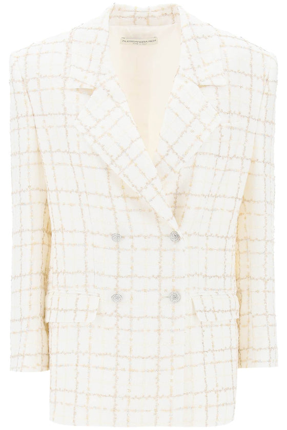 Alessandra Rich oversized tweed jacket with plaid pattern