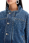 Alessandra Rich denim bomber jacket with rhin