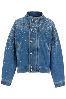  Alessandra Rich denim bomber jacket with rhin