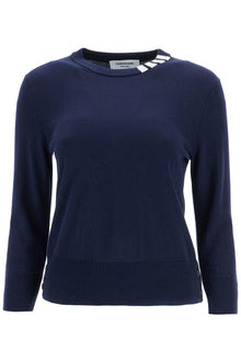  Thom Browne navy blue cotton sweatshirt with 4 stripes crew neck