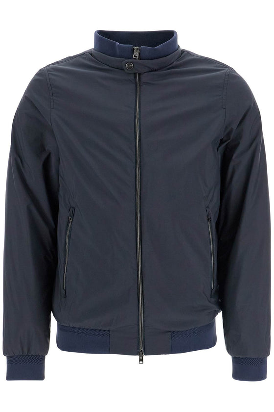 HERNO bomber impermeabile leggero in poliammide blu scuro con zip e tasche