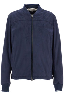  HERNO dark blue suede bomber with mandarin collar