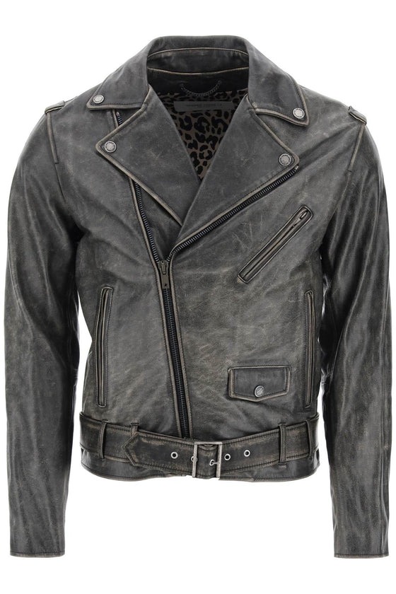 Golden Goose vintage-effect leather biker jacket