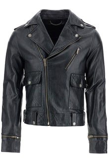  Golden Goose black waxed leather biker jacket with zip