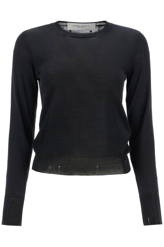 Golden Goose black merino wool sweater with golden applications for women