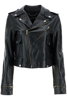  Golden Goose shiny black sheepskin biker jacket with sturdy zip