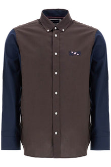  EDEN PARK men's brown and blue patterned long sleeve cotton shirt