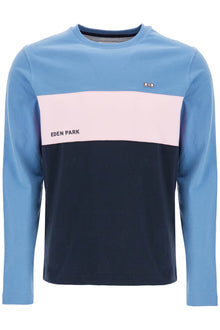  EDEN PARK light blue patterned long sleeve crew neck t-shirt cotton