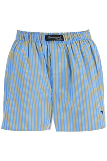  Homme Girls blue cotton boxer shorts with vertical yellow stripes