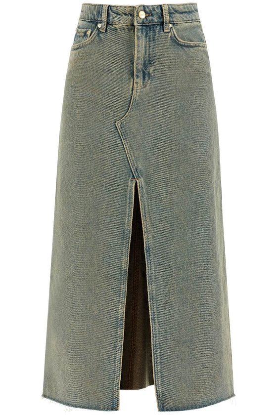 Ganni long overdyed denim maxi skirt