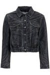 Ganni cut\n\nshort denim jacket with laser-cut