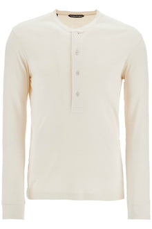  Tom Ford henley t-shirt ivory in cotton and microfiber ribbed