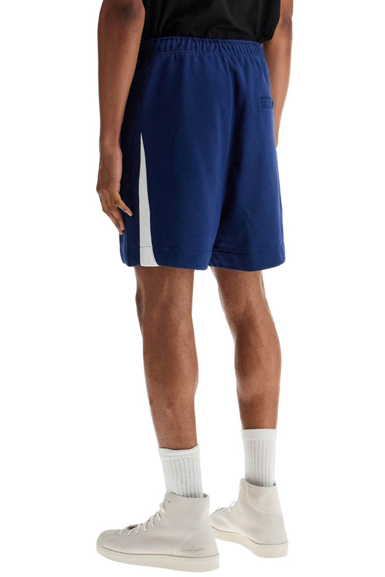 Y-3 blue cotton shorts with side stripes