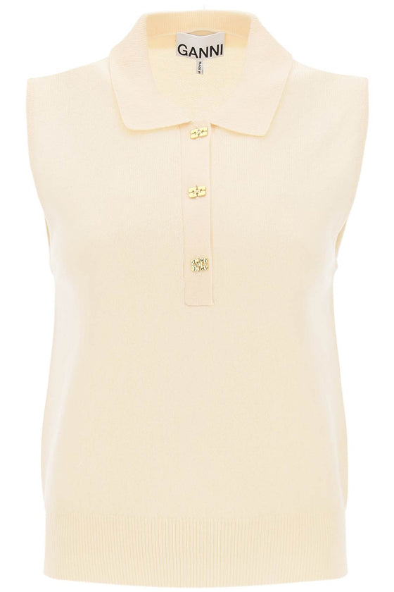 Ganni sleeveless polo shirt in wool and cashmere