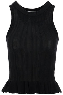  Ganni ribbed knit tank top with spaghetti straps