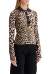 Ganni animal print jacquard knit polo