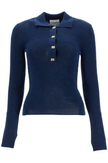  Ganni long-sleeved merino wool polo shirt