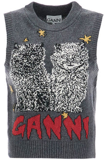  Ganni 'graphic cats knit vest for