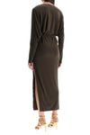 Norma Kamali brown midi slim long dress with v-neck and side slit