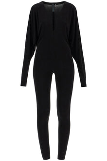  Norma Kamali black slim fit long sleeve v neck jumpsuit