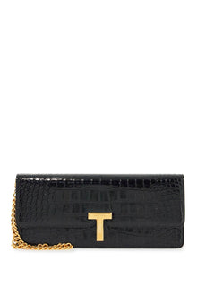  Tom Ford shiny black crocodile effect calfskin clutch