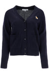 Maison Kitsune oversized blue cardigan 100% wool with fox patch