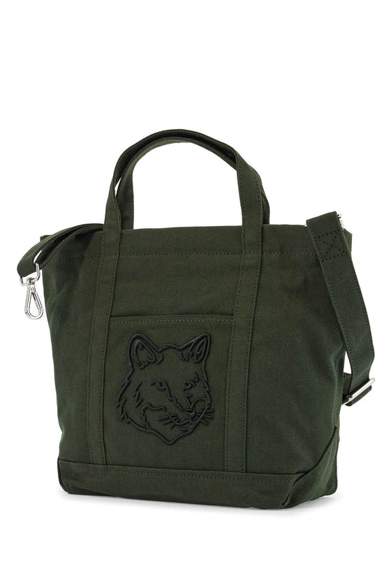 Maison Kitsune small tote bag in ranger green cotton with embroidered fox logo