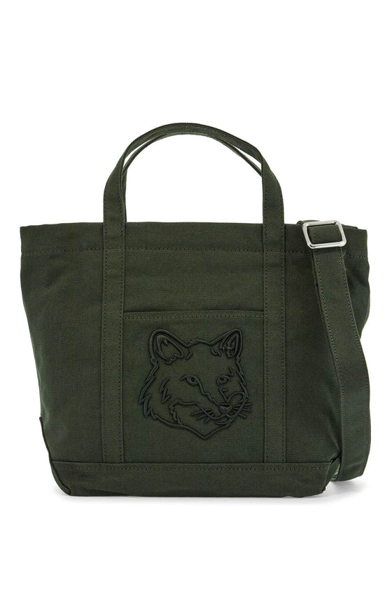 Maison Kitsune small tote bag in ranger green cotton with embroidered fox logo