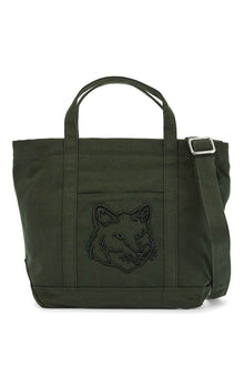  Maison Kitsune small tote bag in ranger green cotton with embroidered fox logo