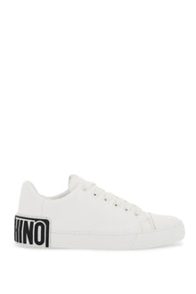  Moschino leather sneakers with rubber logo detail.