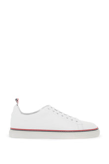  Thom Browne smooth leather sneakers with tricolor detail.