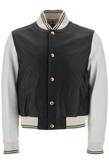  Thom Browne leather varsity bomber jacket