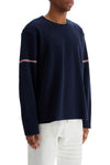 Thom Browne blue cotton rugby t-shirt with red and white stripe