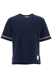  Thom Browne navy blue striped cotton t-shirt with wide neck