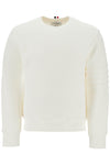 thom browne white cotton four bar crewneck sweatshirt