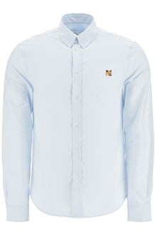  Maison Kitsune light blue cotton shirt with mini fox embroidery