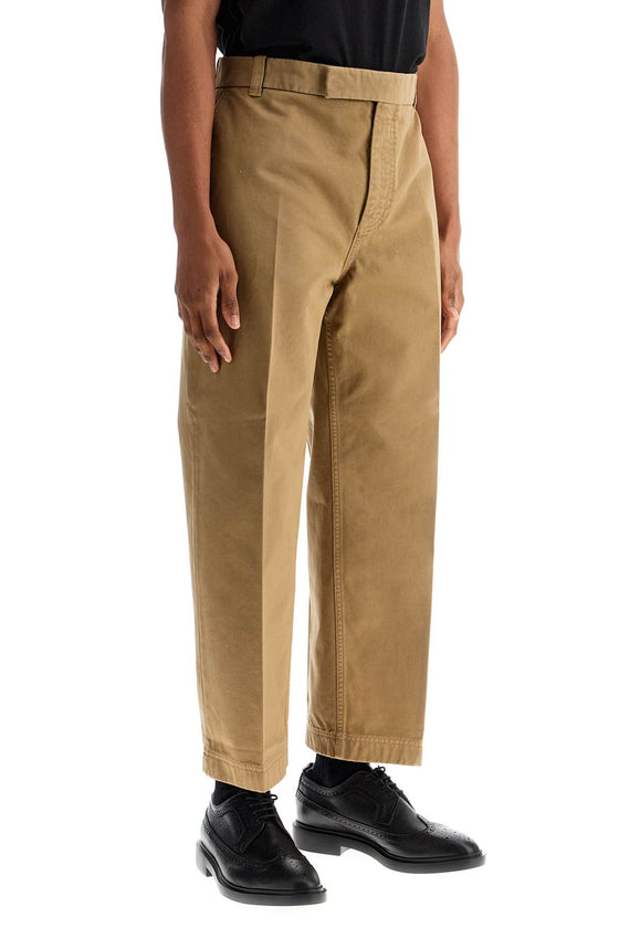 Thom Browne camel cotton chino pants with tricolor ribbon