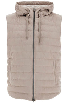  HERNO sleeveless down jacket in dove gray polyester with quilted hood