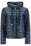 HERNO cropped down jacket with hood in ultralight dark blue nylon