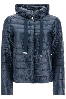  HERNO cropped down jacket with hood in ultralight dark blue nylon