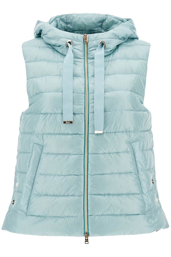 HERNO light blue quilted nylon gilet with hood