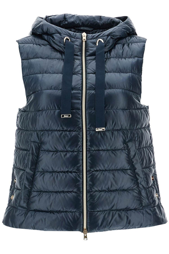 HERNO men's dark blue polyamide gilet with hood