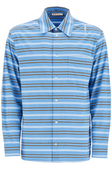  Marni light blue cotton turtleneck polo with horizontal stripes