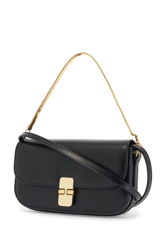 A.P.C. elegant black leather clutch with shoulder strap and gold chain