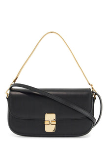  A.P.C. elegant black leather clutch with shoulder strap and gold chain