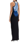 JEAN PAUL GAULTIER long fitted sleeveless dress in black and blue ribbed cotton