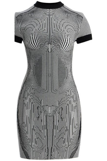  JEAN PAUL GAULTIER short dress in black and white striped jacquard viscose